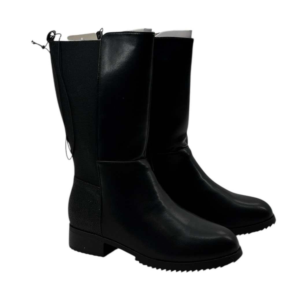 Thereabout Riley Flat Heel Black Faux Leather Women's Riding Boots Size 5